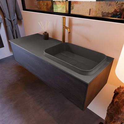Badkamermeubelset Mondiaz Erin 120 cm met 1 Lade met RIDGE Wastafel Rechts Dark grey met 1 kraangat Greeploos Mat Antracite