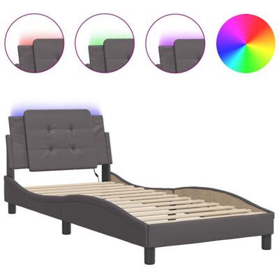 Bedframe met LED-verlichting kunstleer grijs 80x200 cm