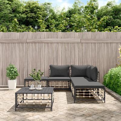 6-delige Loungeset met kussens poly rattan antracietkleurig