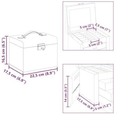 VidaXL Sieradendoosje 4-laags spiegel afsluitbaar 22,5x17,5x16,5 cm
