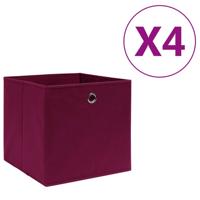 VidaXL Opbergboxen 4 st 28x28x28 cm nonwoven stof donkerrood - thumbnail
