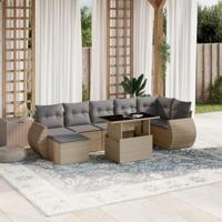 8-delige Loungeset met kussens poly rattan beige - thumbnail