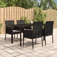 5-delige Tuinset met kussens poly rattan zwart - thumbnail