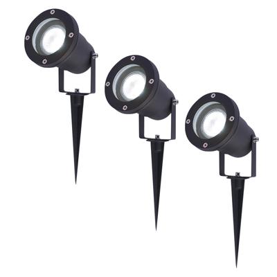 Set van 3 LED prikspots - 4 Watt 345 Lumen - Dimbaar - Kantelbaar - 6500K daglicht wit - GU10 - IP64 Waterdicht - Zwart - Tuinspots