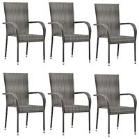 Tuinstoelen stapelbaar 6 st poly rattan grijs - thumbnail
