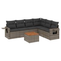 7-delige Loungeset met kussens poly rattan grijs - thumbnail