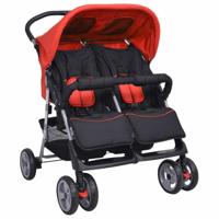 VidaXL Tweelingwagen staal rood en zwart - thumbnail
