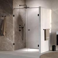 BRAUER Void Carving nisdeur 2-delig helder glas 130x200 omkeerbaar met draaideur 60 aan muur incl. glascoating mat zwart - thumbnail