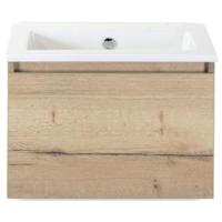 Frozen Badmeubelset 60 cm - Greeplijst in Kleur - Natuur Eiken - Keramische Wastafel Wit Zonder Kraangat - thumbnail