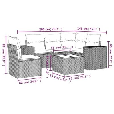 6-delige Loungeset met kussens poly rattan zwart
