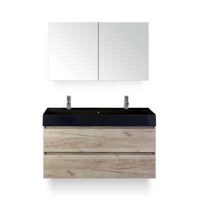Maxx XL Badmeubelset 120 cm - Craft Oak - Wastafel Kube Enkel Zw 2 kraangaten - met Spiegelkast