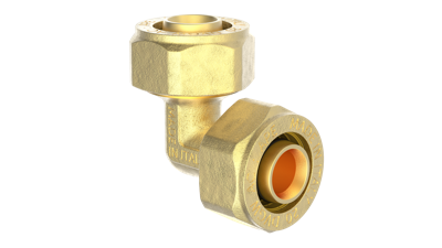 Kirchhoff Messing aansluithoek 90° | Vernikkeld | 16 mm | Klemkoppeling voor meerlagenbuis - 988906155
