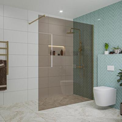 Fortifura Galeria inloopdouche - 160x200cm - rookglas - wandarm - Geborsteld Messing PVD (Goud) SW797942/SW797910 Fortifura Galeria inloopdouche - 160x200cm - rookglas - wandarm - Geborsteld Messing PVD (Goud) SW797942/SW797910