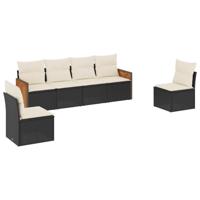 6-delige Loungeset met kussens poly rattan zwart - thumbnail