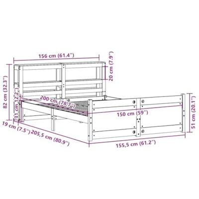 Bedframe met hoofdbord massief grenenhout wit 150x200 cm