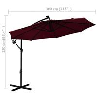 VidaXL Zweefparasol met led en stalen paal wijnrood - thumbnail