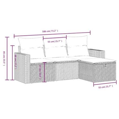 4-delige Loungeset met kussens poly rattan lichtgrijs