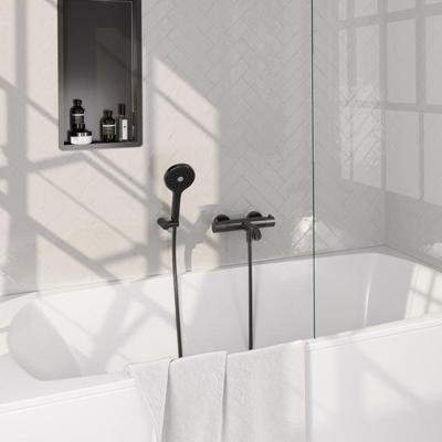 Brauer Stripe opbouw baddouche thermostaatkraan SET 04 met wandhouder en 3-standen handdouche en doucheslang gunmetal geborsteld PVD