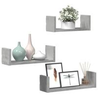 Wandschappen 3 st bewerkt hout betongrijs - thumbnail