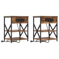 Nachtkastje met Oplaadstation 2 pcs Gerookt eiken Bewerkt hout - thumbnail