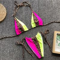 2 PC's driehoek Leopard Bikinis Neon Sexy Swimwear String push-up Bikini Set Size:S(Green) - thumbnail