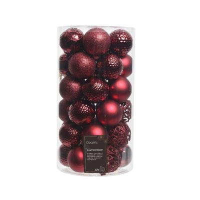 Kerstballen Decoris assorti ossenbloed-rood koker à 37 stuks