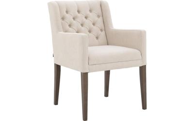 Goossens Eetkamerstoel Pearl wit stof met armleuning, stijlvol landelijk