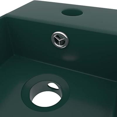 VidaXL Wastafel met overloop keramiek donkergroen VidaXL Wastafel met overloop keramiek donkergroen