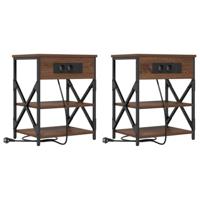 Nachtkastje met Oplaadstation bruin eikenkleur Bewerkt hout - thumbnail