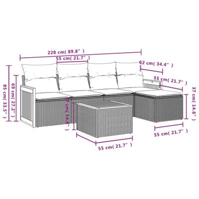 5-delige Loungeset met kussens poly rattan beige - thumbnail
