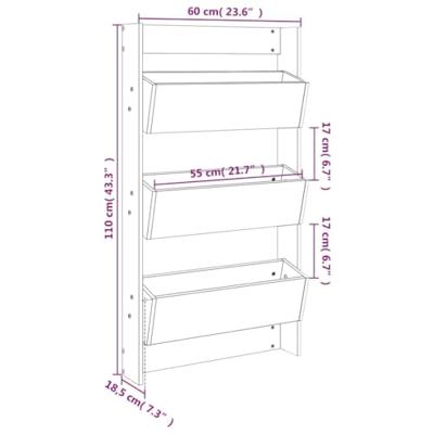 VidaXL Plantenbak wandmontage 3-laags 60x18,5x110 cm grenenhout wit - thumbnail