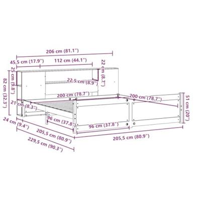 Bed met boekenkast zonder matras massief grenenhout 200x200 cm