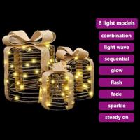 Cadeau Doos Decoratie 3 pcs Warmwit 12 cm 15 cm 20 cm Rattan - thumbnail