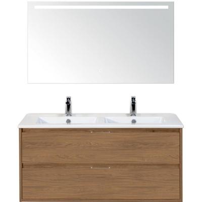 Porto Badmeubelset 120 cm - 2 Laden Honey - Keramische Wastafel Wit Slim met Sence Spiegel