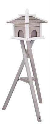 TRIXIE NATURA VOEDERHUIS MET STANDAARD EN 4 SILO'S GRENEN GRIJS / WIT 46X46X35/135 CM