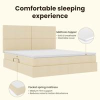 Opbergbed met LED met matras Crème 160 x 200 cm Polyester - thumbnail