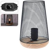 lamp op houten voet met zwarte kap - thumbnail