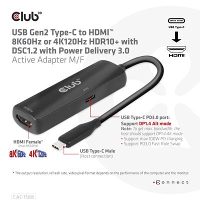 club3D USB 2.0 Adapter [1x USB-C stekker - 1x HDMI-bus] Adapter USB 3.2 Typ C - HDMI 2.1 17 cm