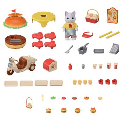 Cateringspel - SYLVANIAN FAMILIES - Hamburgerkraam - Papa Latte Kat en Scooter - thumbnail