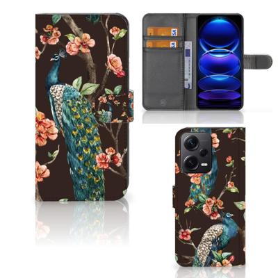 Xiaomi Poco X5 Pro | Note 12 Pro 5G | Telefoonhoesje | Met pasjeshouder | Pauw met Bloemen Xiaomi Poco X5 Pro | Note 12 Pro 5G | Telefoonhoesje | Met pasjeshouder | Pauw met Bloemen