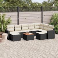 10-delige Loungeset met kussens poly rattan zwart - thumbnail