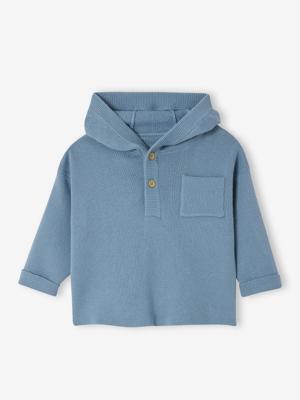 Gestreepte trui met capuchon baby jeansblauw Gestreepte trui met capuchon baby jeansblauw