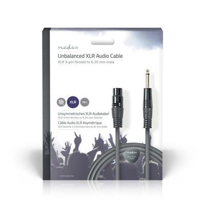 Ongebalanceerde XLR-Audiokabel | XLR 3-pins female - 6,35 mm male | 10 m | Grijs