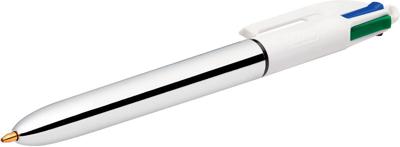Bic Colours Shine 4-kleurenbalpen, medium, klassieke inktkleuren, lichaam zilver Bic Colours Shine 4-kleurenbalpen, medium, klassieke inktkleuren, lichaam zilver