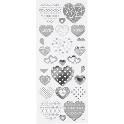 Creativ Company Stickers, harten, vel 10x24 cm, ca. 25 stuk, zilver, 1 vel