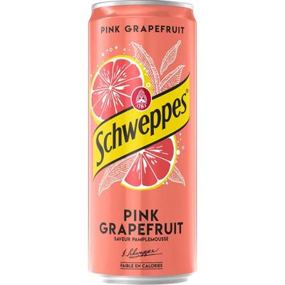 Schweppes Pink grapefruit frisdrank, sleek blik van 33 cl, pak van 24
