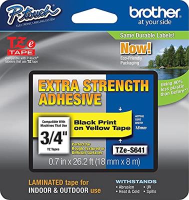 Labeltape extra sterk klevend Brother TZe, TZ TZe-S641 PET Tapekleur: Geel Tekstkleur:Zwart 18 mm 8 m - thumbnail