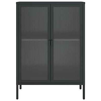 Dressoir 75x35x105 cm glas en staal zwart