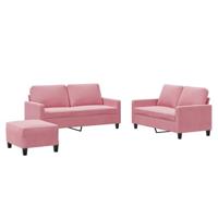 3-delige Loungeset met kussens fluweel roze - thumbnail