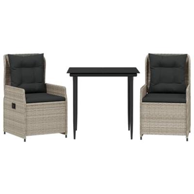 3-delige Tuinset met kussens poly rattan lichtgrijs